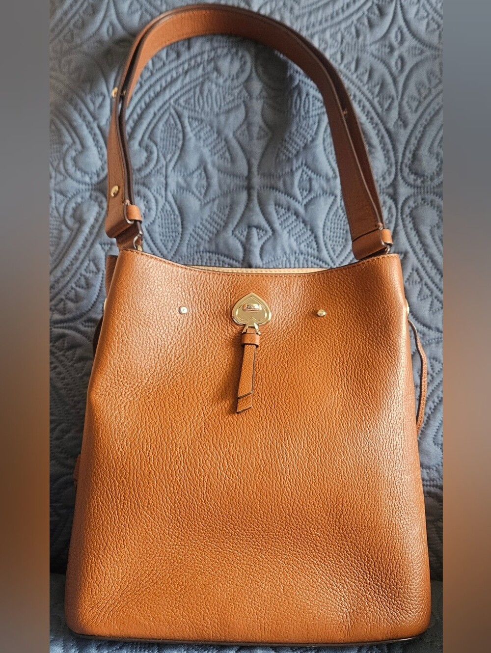 Kate Spade Tan Pebble Leather Shoulder Bag with Gold-Tone Accent